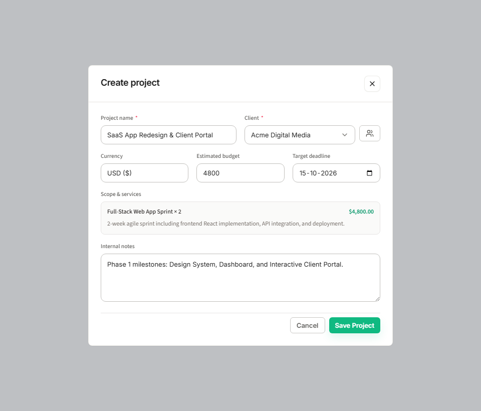 Flanceflow Project Setup Form