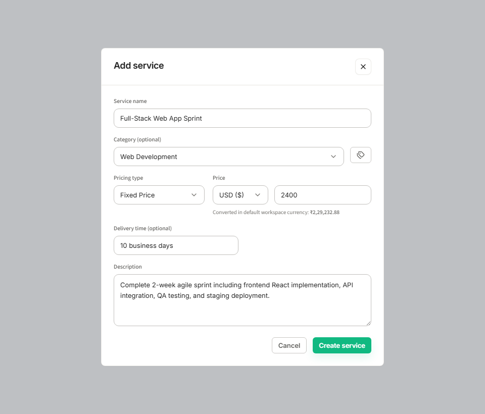 Flanceflow Service Creation Interface