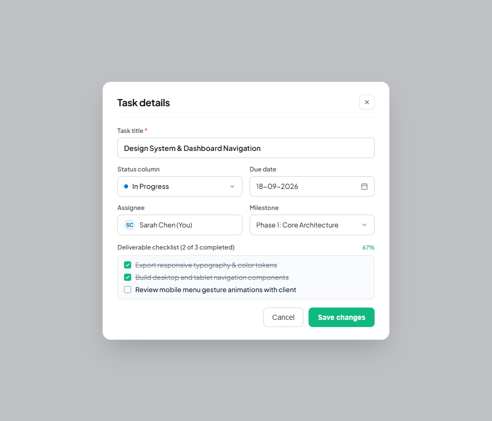 Flanceflow Task Details and Checklist Modal