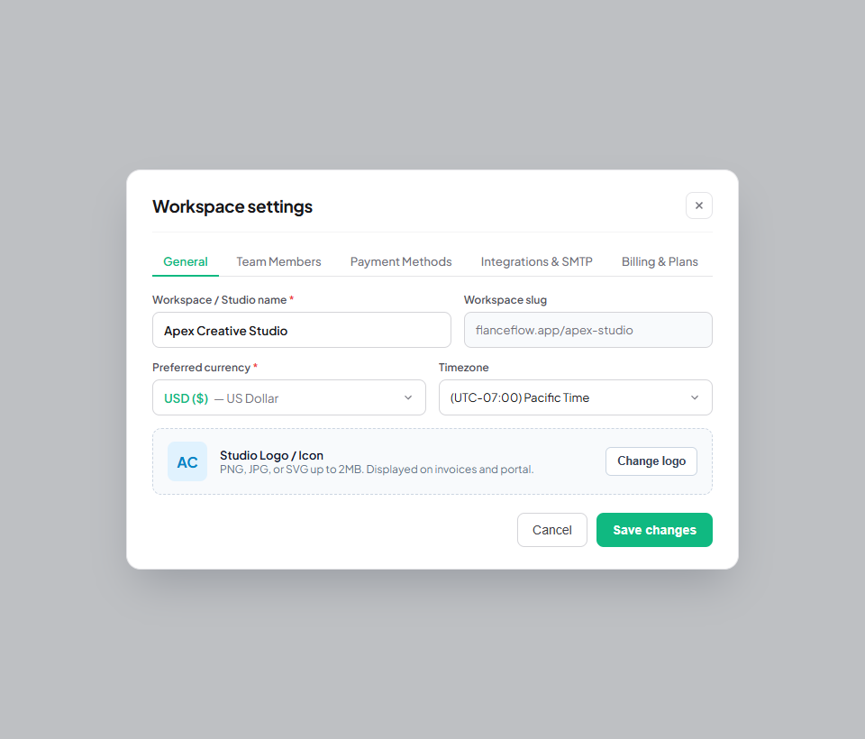 Flanceflow Workspace Configuration Interface